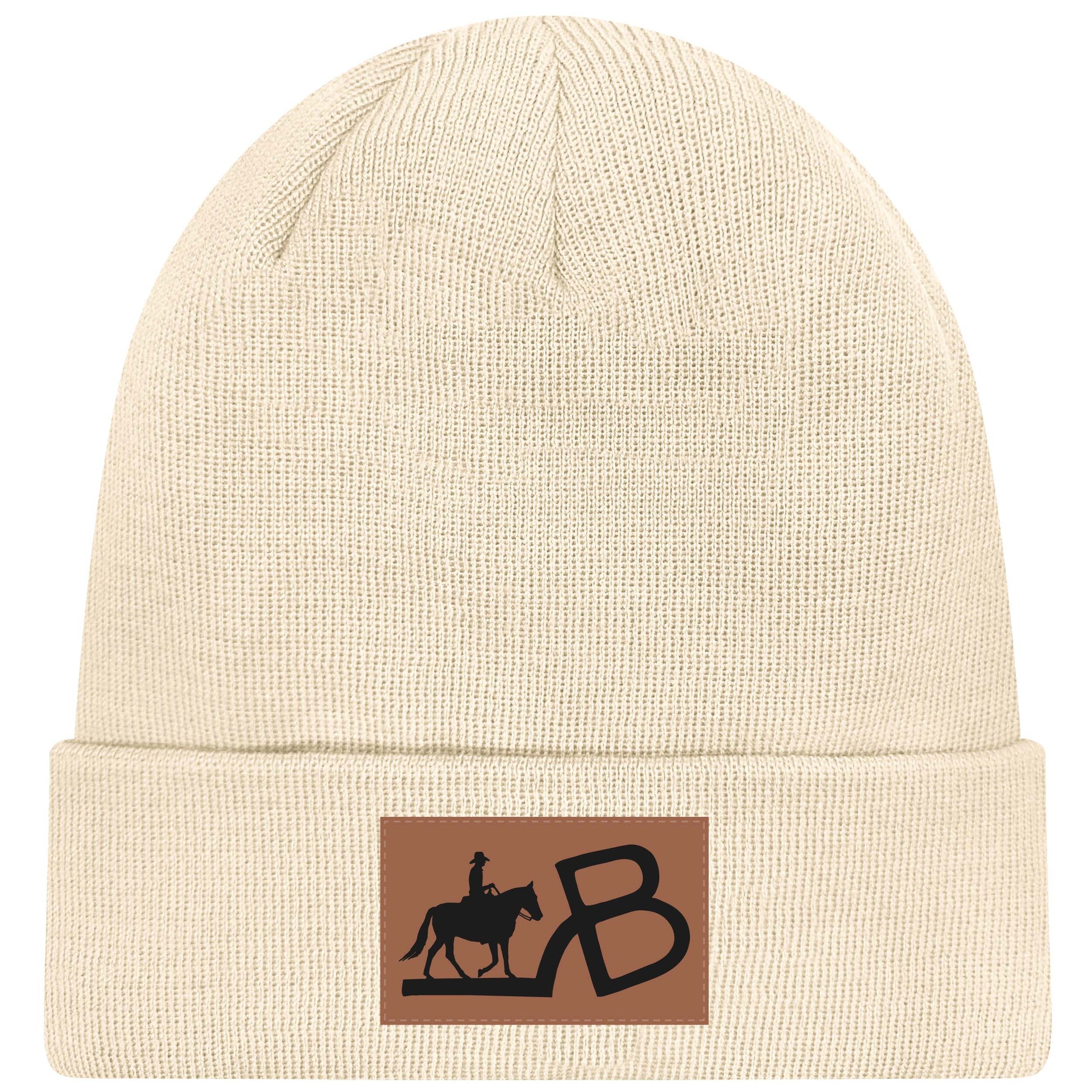 Leather Patch Beanie - White