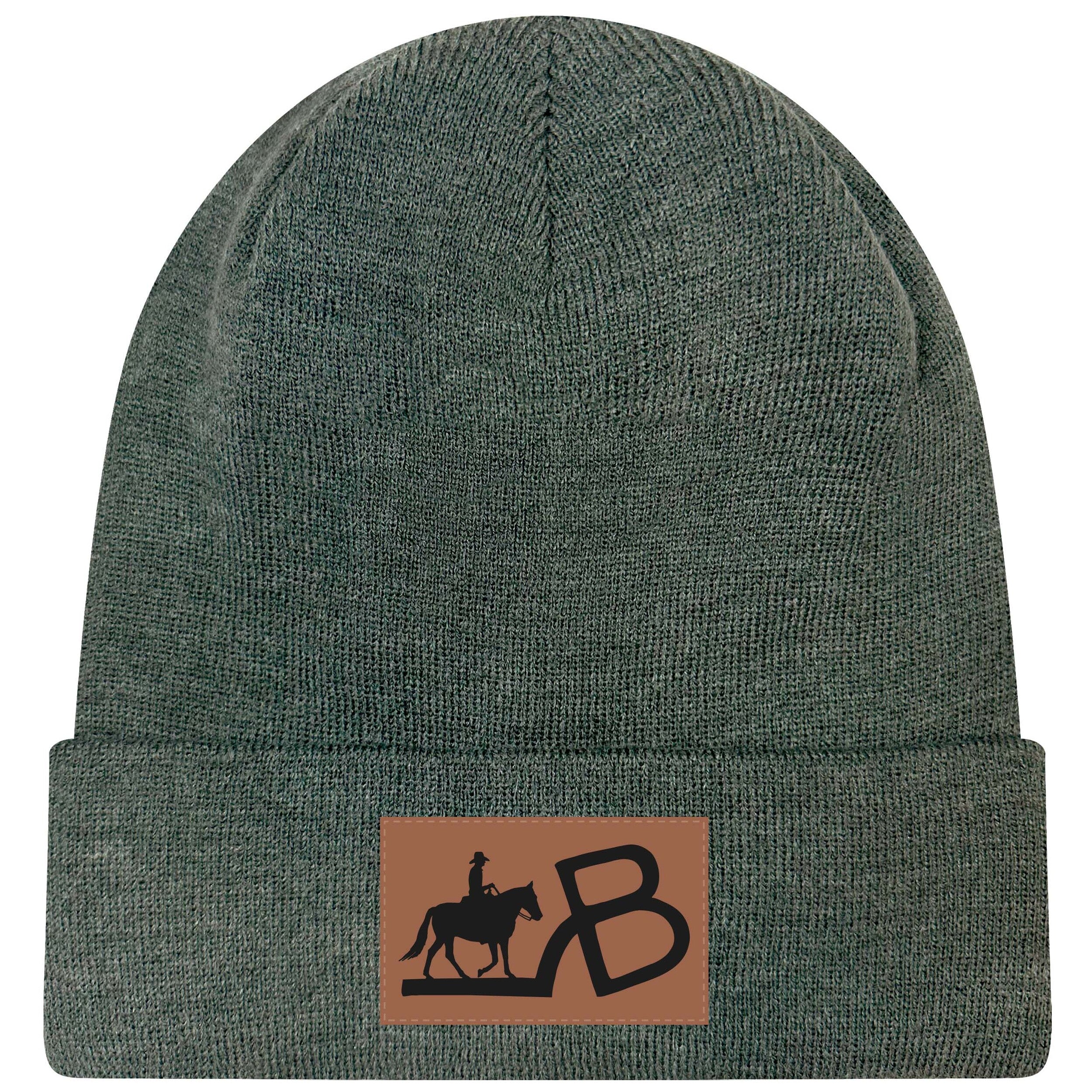 Leather Patch Beanie - Heather Grey